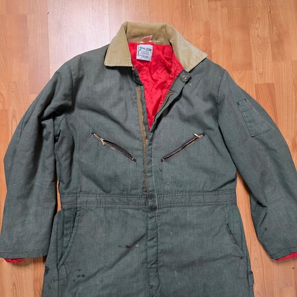 Vintage Zero Zone Insulated Coveralls Green Mens XL Workwear Bibs 90s - Picture 4 of 14